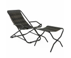 Costway Folding Rattan Recliner Stool Camping Beach Chair  Adjustable Outdoor Patio Balcony Poolside Grey