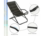 Costway Folding Rattan Recliner Stool Camping Beach Chair  Adjustable Outdoor Patio Balcony Poolside Grey