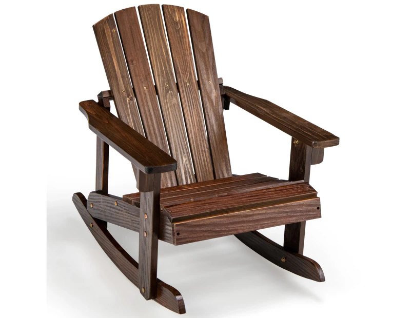 Costway Wood Sun Lounge Kids Rocking Chair Outdoor Adirondack Garden Patio Backyard, Coffee