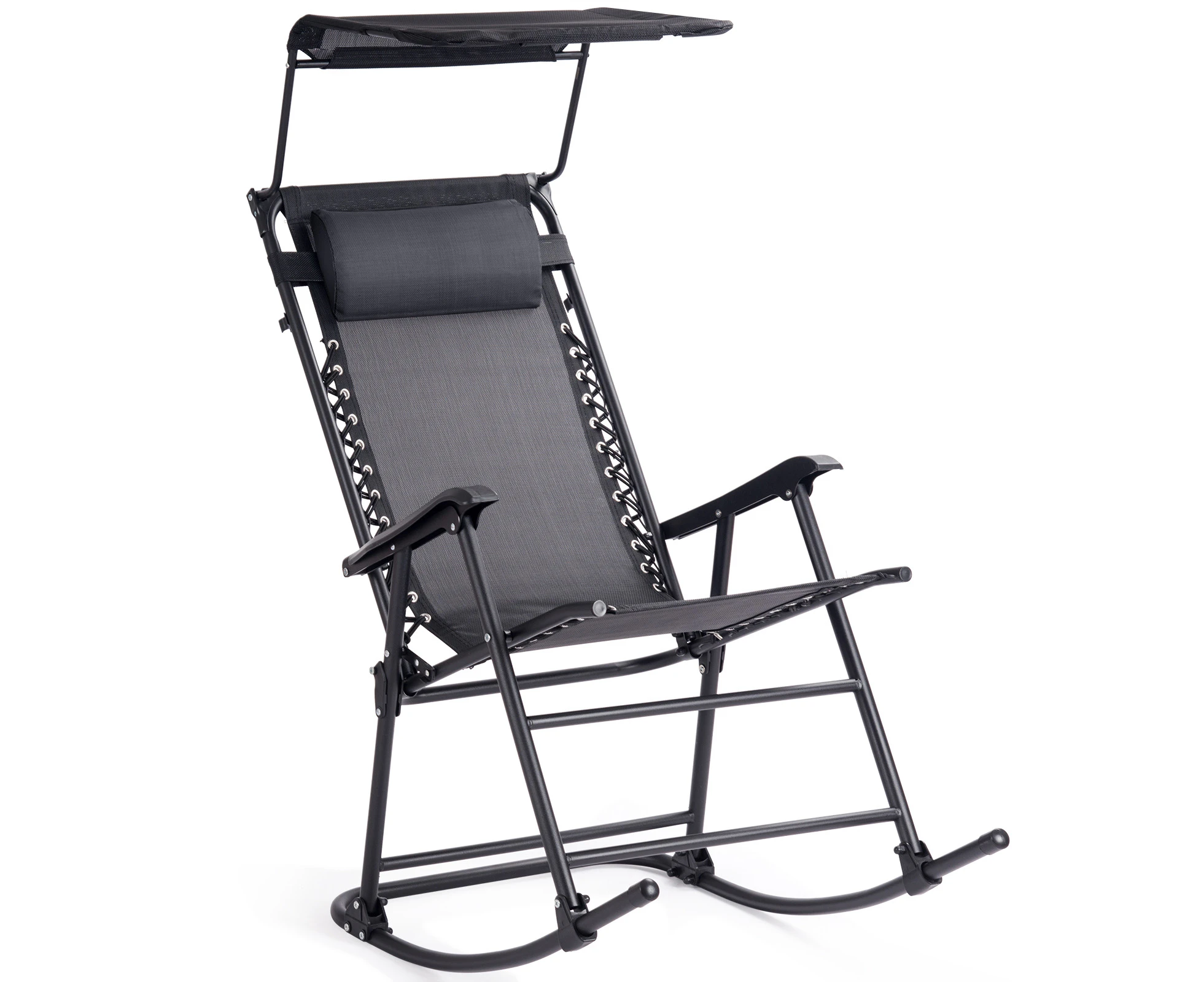 Costway Foldable Rocking Chair Zero Gravity Recliner Outdoor Furniture w/Canopy Pillow Garden Porch Patio Black