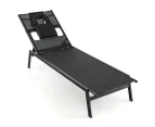 Costway Outdoor Sun Lounger Adjustable Beach Lounge Chair Day Bed w/Face Hole & Cushion Sunbath Spa Poolside, Black