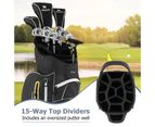 Costway Golf Cart Bag Portable Golf Club Bag Carry Bag w/15 Full Length Dividers & Rain Hood, Black