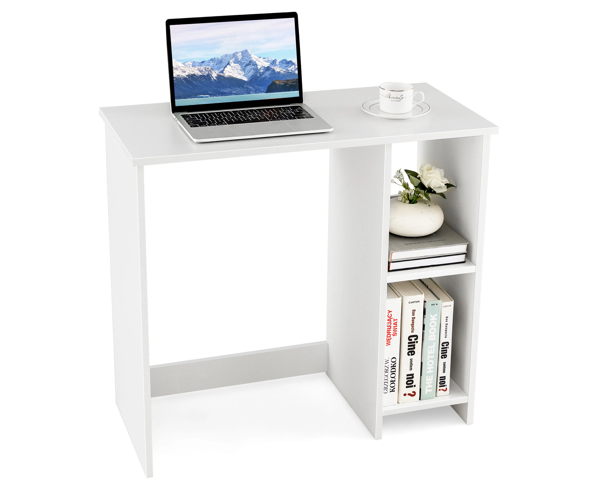 Giantex 80cm Wood Computer Desk Writing Workstation Home Office Desk w/2 Open Shelves, White