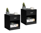 Giantex 2x Wood Nightstand Bedside Table Storage Cabinet  w/Drawer & Open Shelf, Black