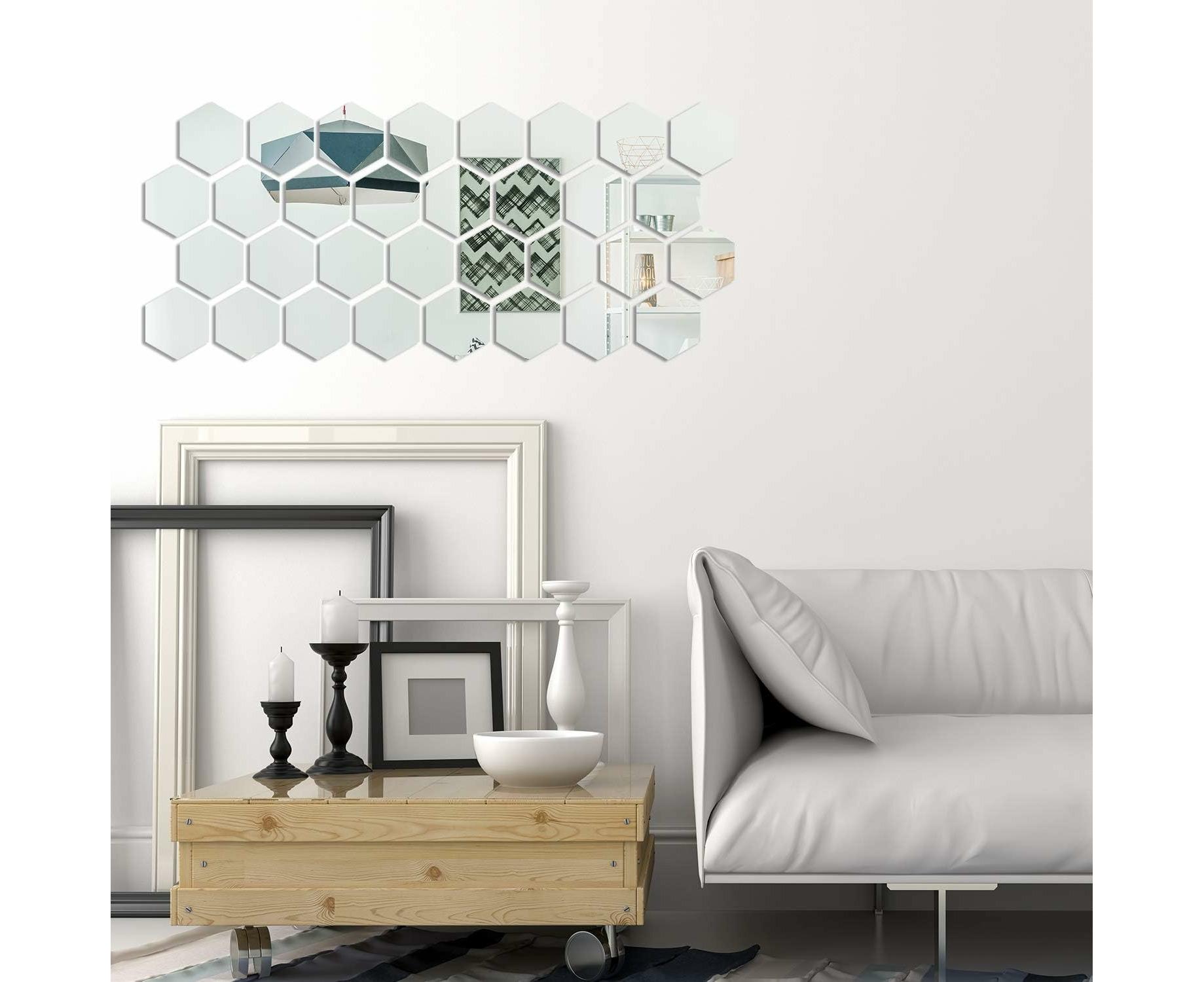 12 Pcs Mirror Acrylic Wall Stickers Removable Mirrors Wall Decal Geometric  Hexagon Decal Wall Sticker For Home Bedroom Living Room Decor