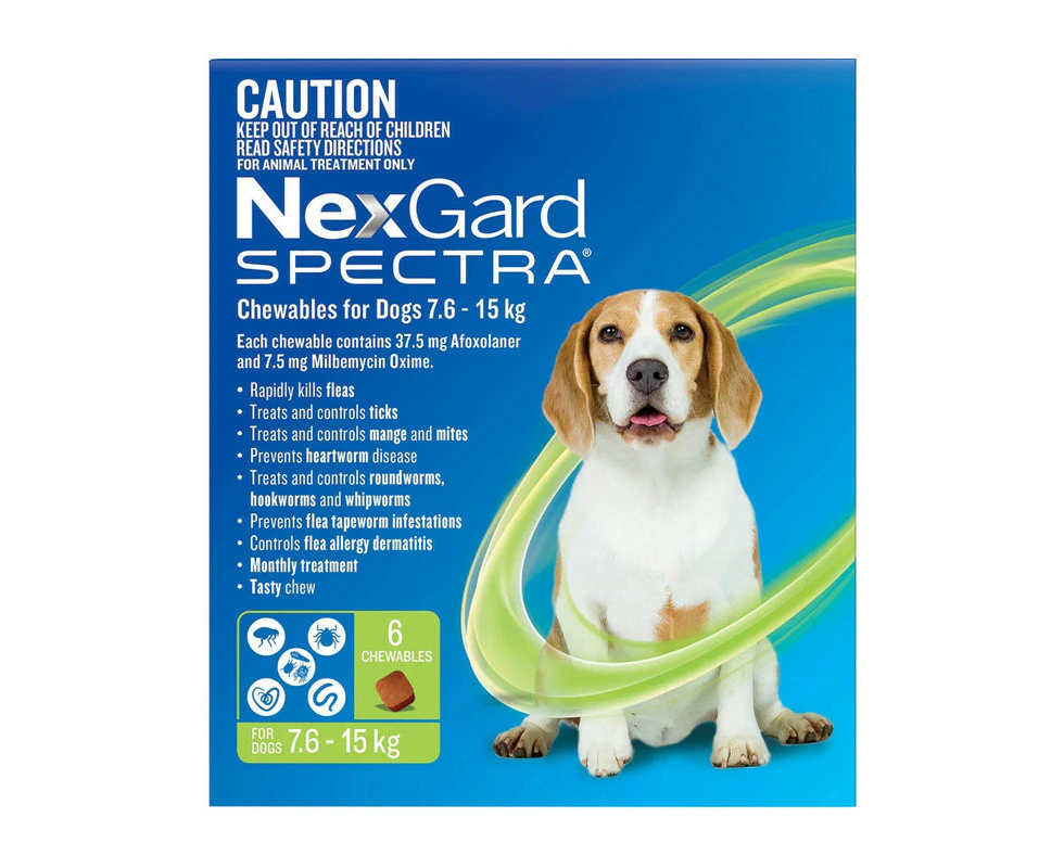 Nexgard Spectra for Medium Dogs 7.6 to 15 Kg (Green) 6 Chews