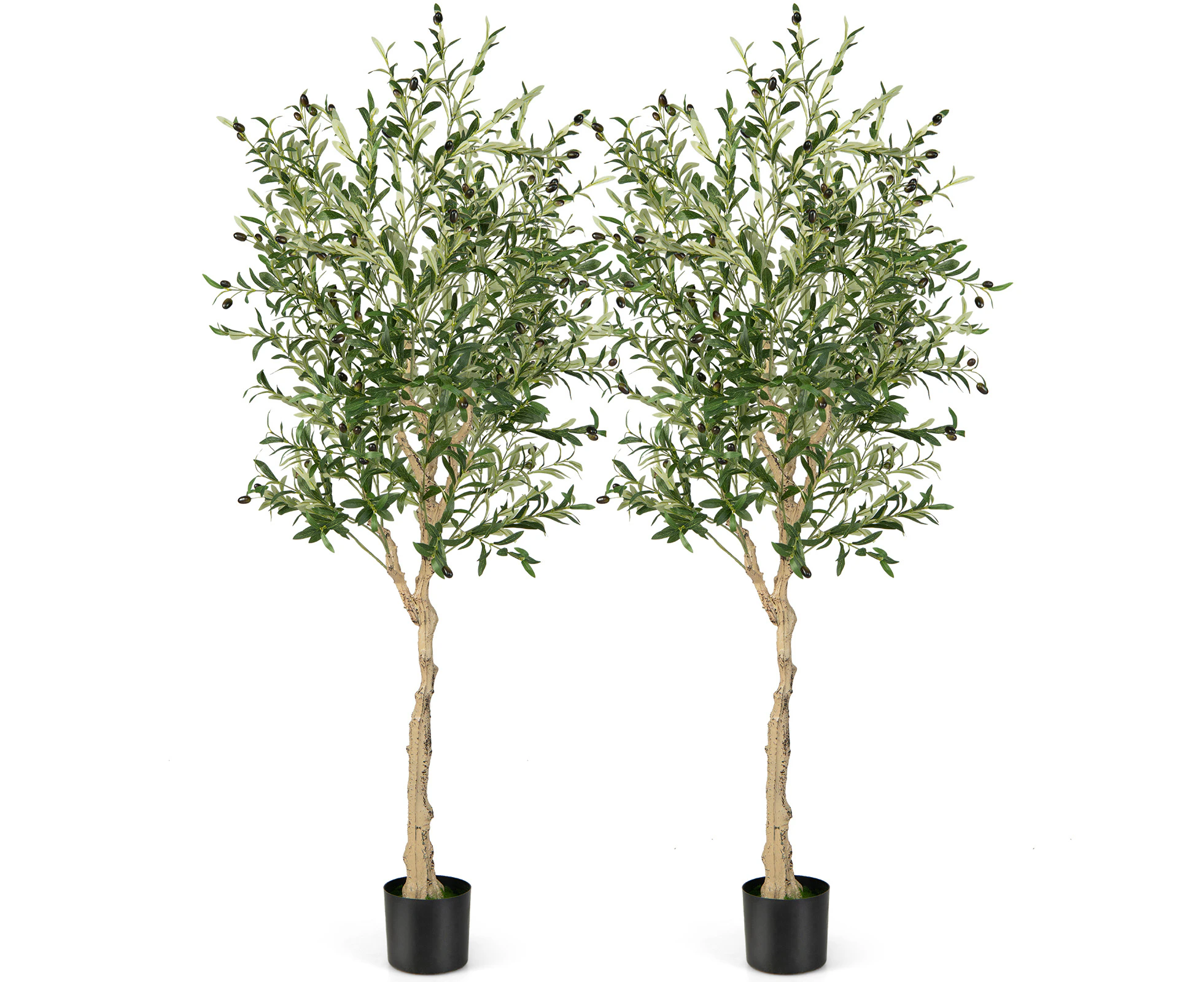 Giantex 2-Pack Artificial Olive Tree 1.85M Faux Potted Plants w/1296 Leaves Home Garden Decor Greenery Plants