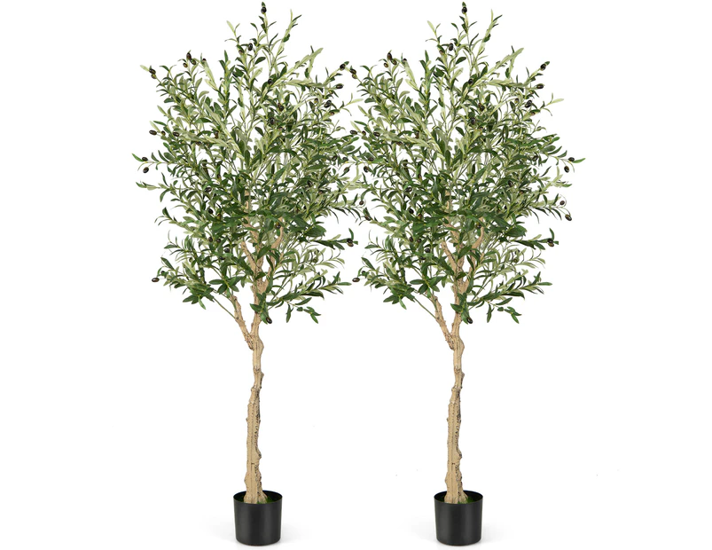 Giantex 2-Pack Artificial Olive Tree 1.85M Faux Potted Plants w/1296 Leaves Home Garden Decor Greenery Plants