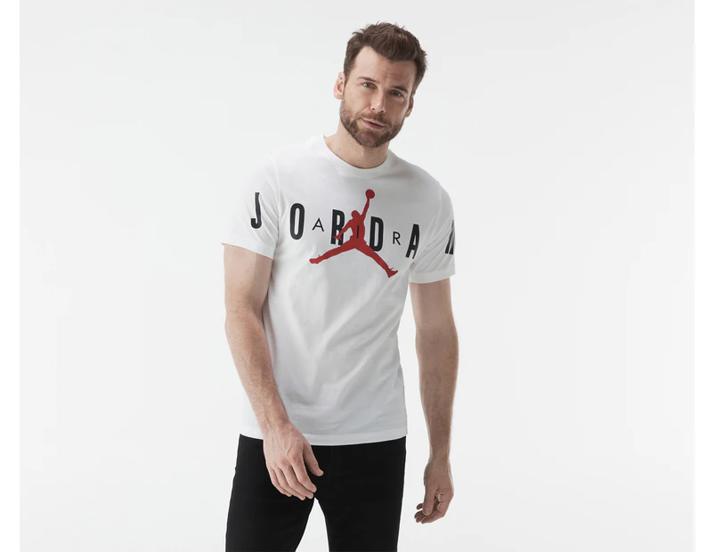 Nike Men's Jordan Air Stretch Tee / T-Shirt / Tshirt - White/Black/Gym Red