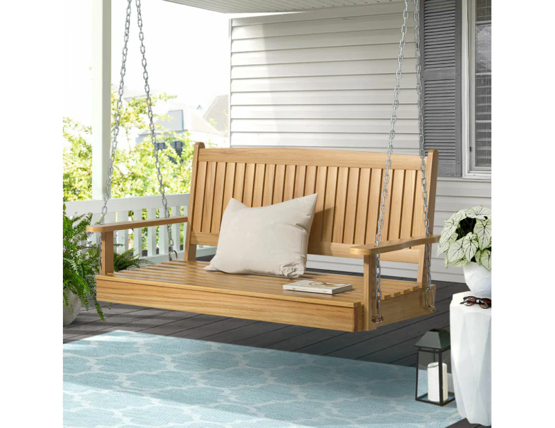 Gardeon Porch Swing Chair With Chain Outdoor Furniture Wooden Bench 2 Seat Teak