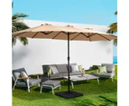 InstaHut 4.57m Outdoor Umbrella w/Base Stand Beach Pole Garden Tilt Beige