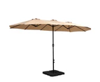 InstaHut 4.57m Outdoor Umbrella w/Base Stand Beach Pole Garden Tilt Beige