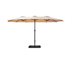 InstaHut 4.57m Outdoor Umbrella w/Base Stand Beach Pole Garden Tilt Beige