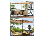 InstaHut 4.57m Outdoor Umbrella w/Base Stand Beach Pole Garden Tilt Beige