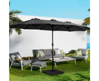 InstaHut 4.57m Outdoor Umbrella w/Base Stand Beach Pole Garden Tilt Black