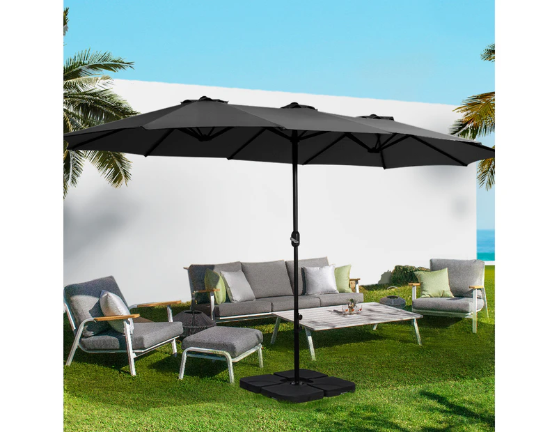 InstaHut 4.57m Outdoor Umbrella w/Base Stand Beach Pole Garden Tilt Black