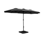 InstaHut 4.57m Outdoor Umbrella w/Base Stand Beach Pole Garden Tilt Black