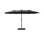 InstaHut 4.57m Outdoor Umbrella w/Base Stand Beach Pole Garden Tilt Black