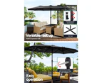 InstaHut 4.57m Outdoor Umbrella w/Base Stand Beach Pole Garden Tilt Black