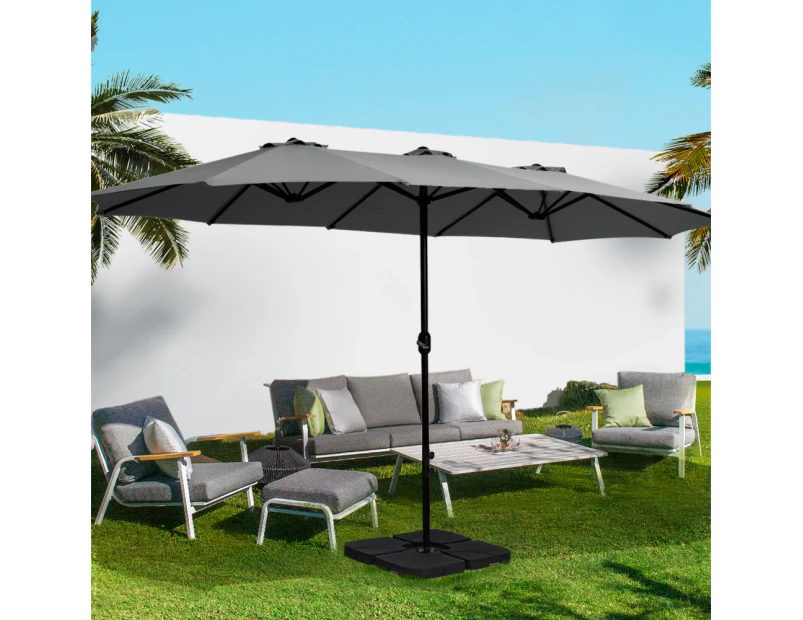 InstaHut 4.57m Outdoor Umbrella w/Base Stand Beach Pole Garden Tilt Charcoal