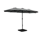 InstaHut 4.57m Outdoor Umbrella w/Base Stand Beach Pole Garden Tilt Charcoal