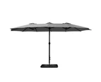 InstaHut 4.57m Outdoor Umbrella w/Base Stand Beach Pole Garden Tilt Charcoal