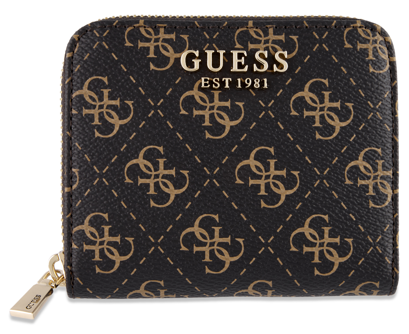 Guess Laurel Logo Small Zip-Around Wallet - Brown - One Size