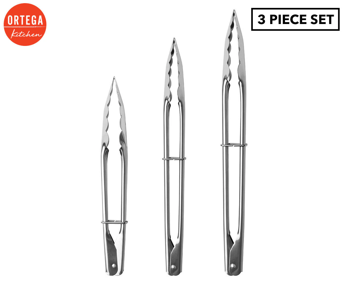 Ortega Kitchen 3-Piece Grabbers Tong Set - Silver