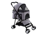 i.Pet Pet Stroller Dog Pram Cat Carrier Travel Large Pushchair Foldable 4 Wheels Grey