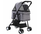 i.Pet Pet Stroller Dog Pram Cat Carrier Travel Large Pushchair Foldable 4 Wheels Grey