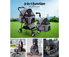 i.Pet Pet Stroller Dog Pram Cat Carrier Travel Large Pushchair Foldable 4 Wheels Grey