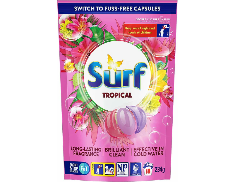 Surf Tropical Floral Scented Laundry Capsules 13g (3 Pack x 18s)