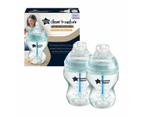 2PK Tommee Tippee Baby 0m+ 260ml Bottle w/ Heat Sensing Tube/Silicone Teat Clear