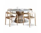 Burleigh Round Concrete Look Indoor Outdoor Dining Set With Collaroy Chairs - Brown - Dining Chairs