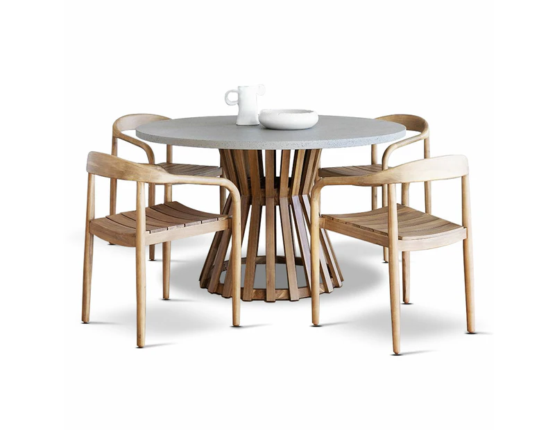 Burleigh Round Concrete Look Indoor Outdoor Dining Set With Collaroy Chairs - Brown - Dining Chairs