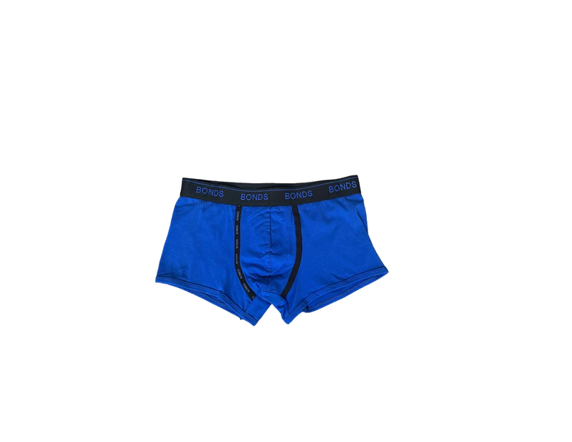 Mens Bonds U Front Trunks Underwear Jocks Shorts Blue With Black Cotton/Elastane - Blue with Black