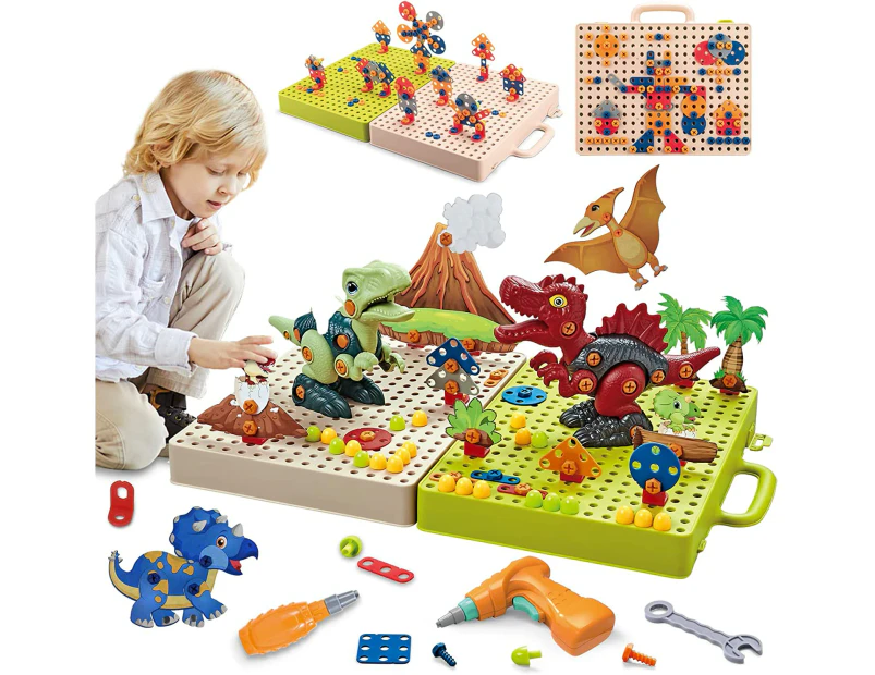 262pcs Building Blocks with Electric DrillTake Apart Dinosaur Toys for Boys & Girls STEM Building Toys for Kids Ages 4-8