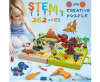 262pcs Building Blocks with Electric DrillTake Apart Dinosaur Toys for Boys & Girls STEM Building Toys for Kids Ages 4-8