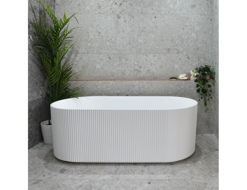 1700*800*580mm Brighton Groove Gloss White Oval Fluted Freestanding Bath No Overflow