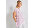 Katies Side Tie Printed Woven Knitwear Top - Womens - French Pink