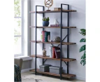 5 Tier Industrial Wood and Metal Bookshelves Retro Brown