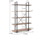 5 Tier Industrial Wood and Metal Bookshelves Retro Brown