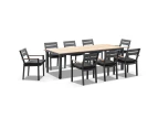 Outdoor Tuscany 8 With Capri Chairs With Teak Arm Rests In Charcoal - Outdoor Teak Dining Settings