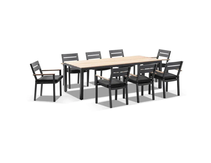 Outdoor Tuscany 8 With Capri Chairs With Teak Arm Rests In Charcoal - Outdoor Teak Dining Settings