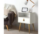 Oikiture Bedside Table w/ Leather Handle White