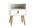 Oikiture Bedside Table w/ Leather Handle White