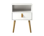 Oikiture Bedside Table w/ Leather Handle White