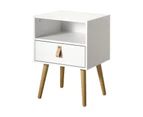 Oikiture Bedside Table w/ Leather Handle White