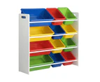 Oikiture Kids Toys Storage Bookshelf Organiser 12 Bins Display Shelf Storage Rack Drawer