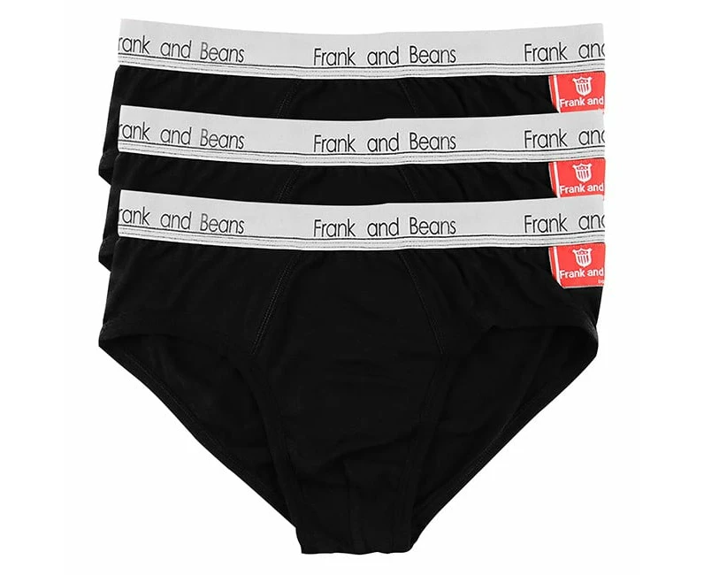 Mens Fella Front Briefs 3 Pack Frank and Beans Underwear - Black - Black